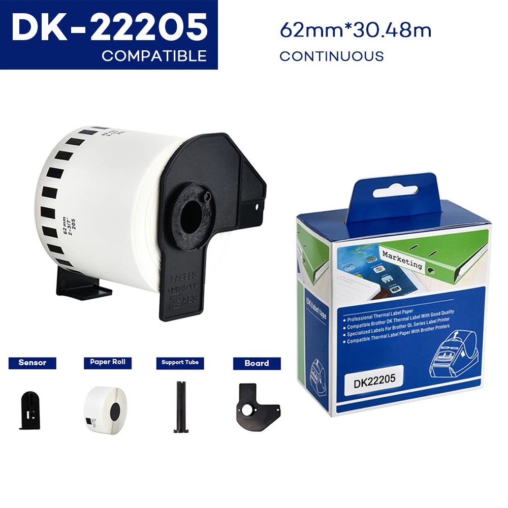 DK-22205 Compatible for Brother 62mm*30.48m Continuous Paper Labels DK-22205 DK22205 DK2205 DK205 Labels Brother Labels DK 22205