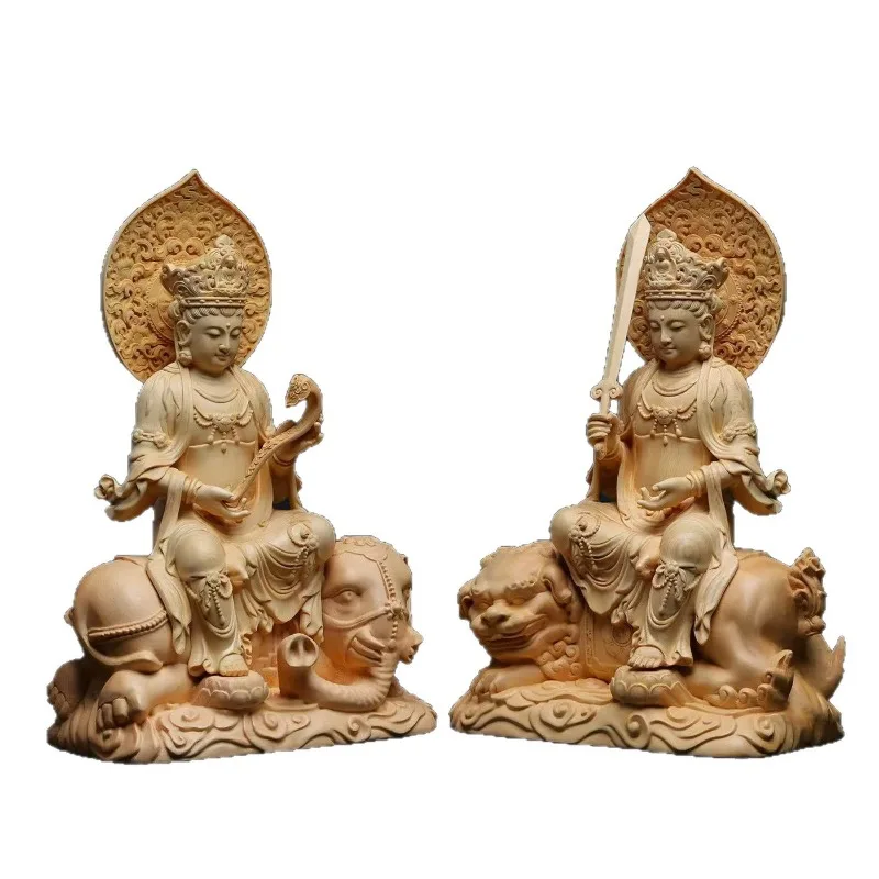 Carving Manjushri Puxian Bodhisattva to worship gods, zodiac dragon snake rabbit patron saint ornament handicrafts