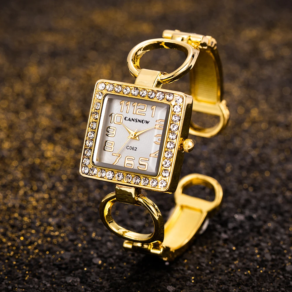 

Luxury Watch for Women 2023 Square Dial Rhinestone Stainless Steel Band Gold Fashion Wristwatch Casual Clock Gift Zegarek Damski