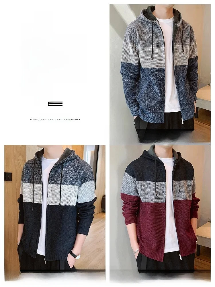 

Lormen Men's Hooded Open Cardigan Sweatirt Autumn Winter New Thiened Warm Knitted Zipper Lamb Velvet Sweater Coat Casual