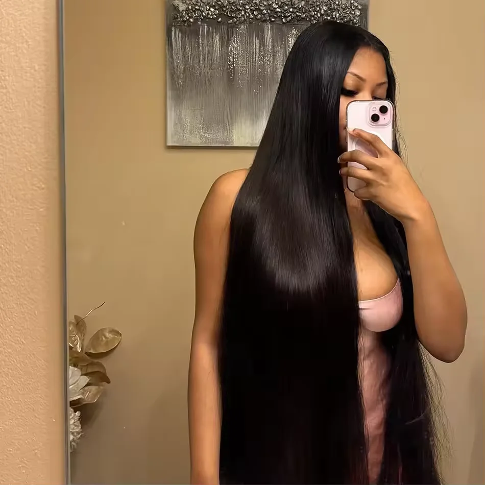 

13x6 HD Lace Transparent Straight Frontal Wig Pre Plucked Brazilian 40 Inch Bone Straight Lace Front Human Hair Wigs For Women