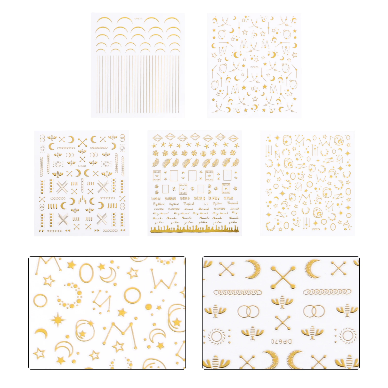 

10pcs Metal Nail Stickers Self Adhesive 3D Star Moon Design Long Lasting Shine DIY Nail Art Girls Women Fashionable