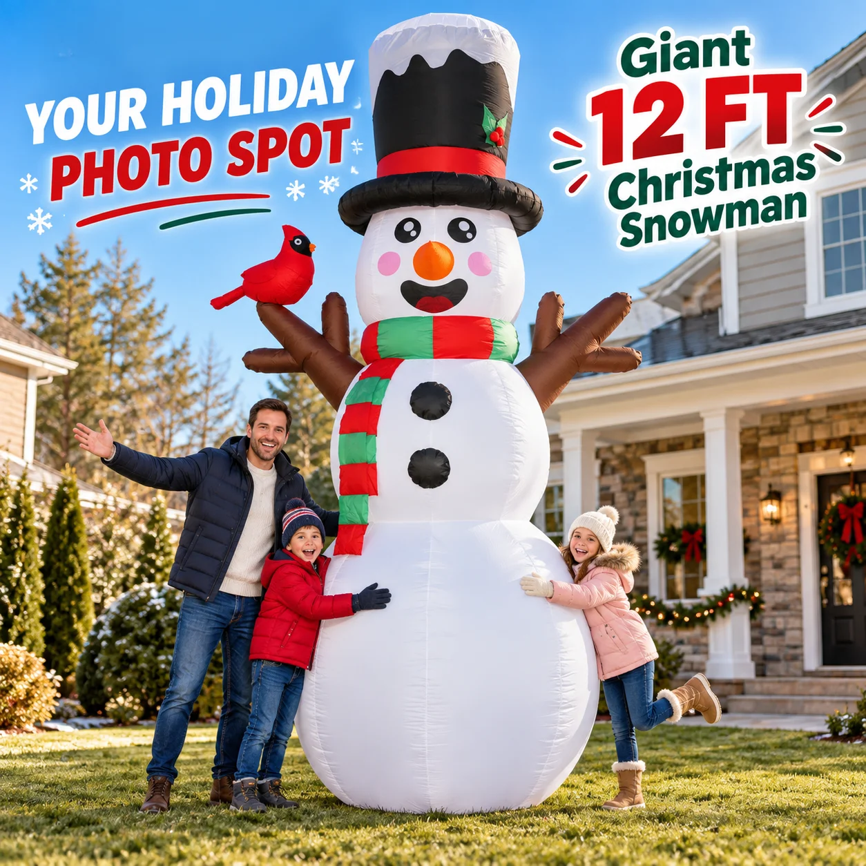 12FT Christmas Inflatable Snowman Outdoor Decoration Giant Blow Up Snowman with Hat Scarf LED Light Up Yard Garden Party Decor