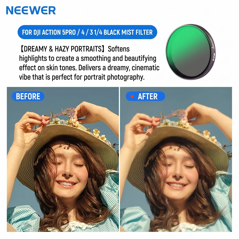 NEEWER Filtry ND do DJI Osmo Action 3 4 5Pro, Filtr ND DJI 1/4, Zestaw soczewek dyfuzyjnych UV CPL, ND8 ND16 ND32, Wielowarstwowe powłoki — zdjęcie produktu 4
