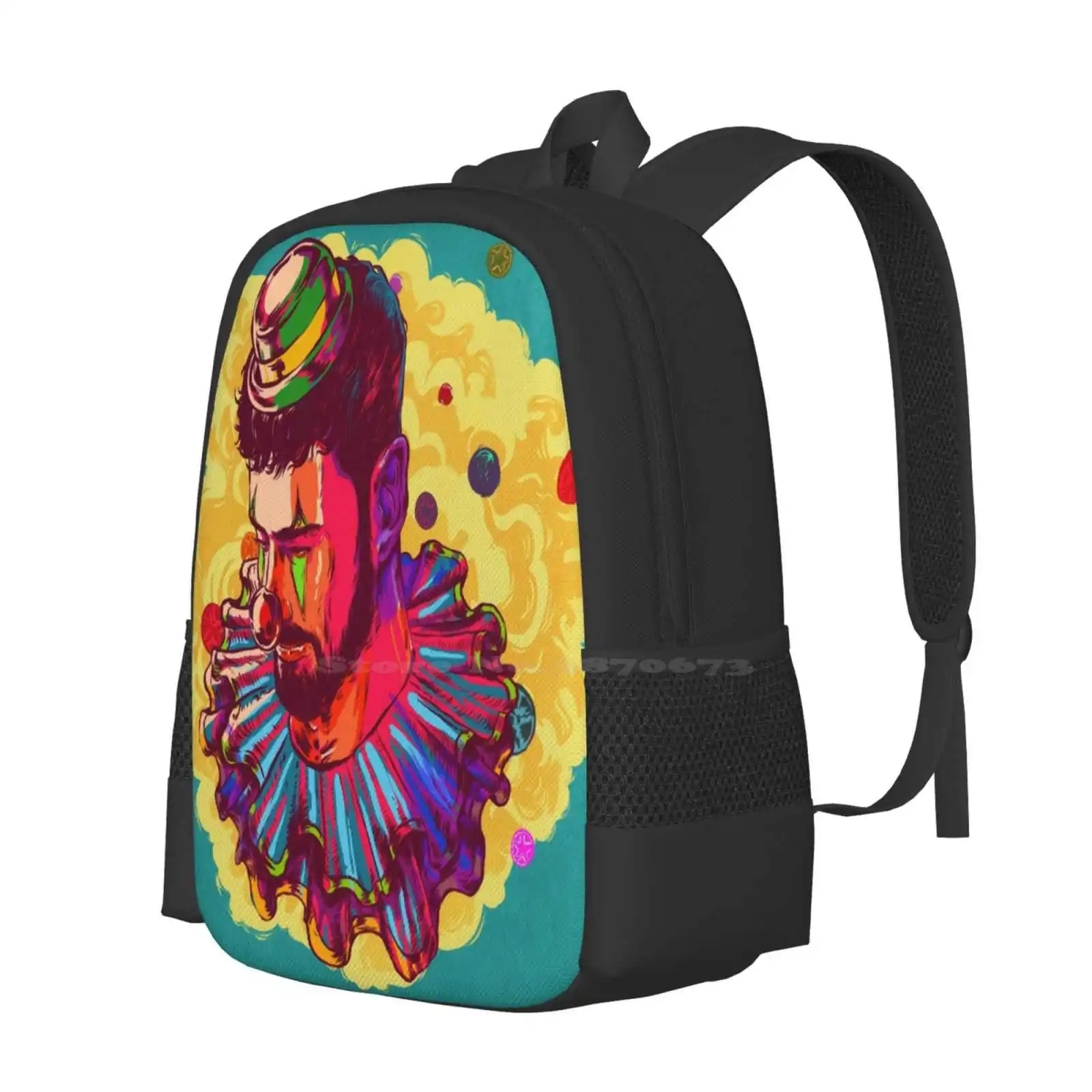 I Am Not A Clown Pattern Design Laptop Travel School Bags Clown Boy Digital Illustration Beards Bearded Man Portrait Emotion