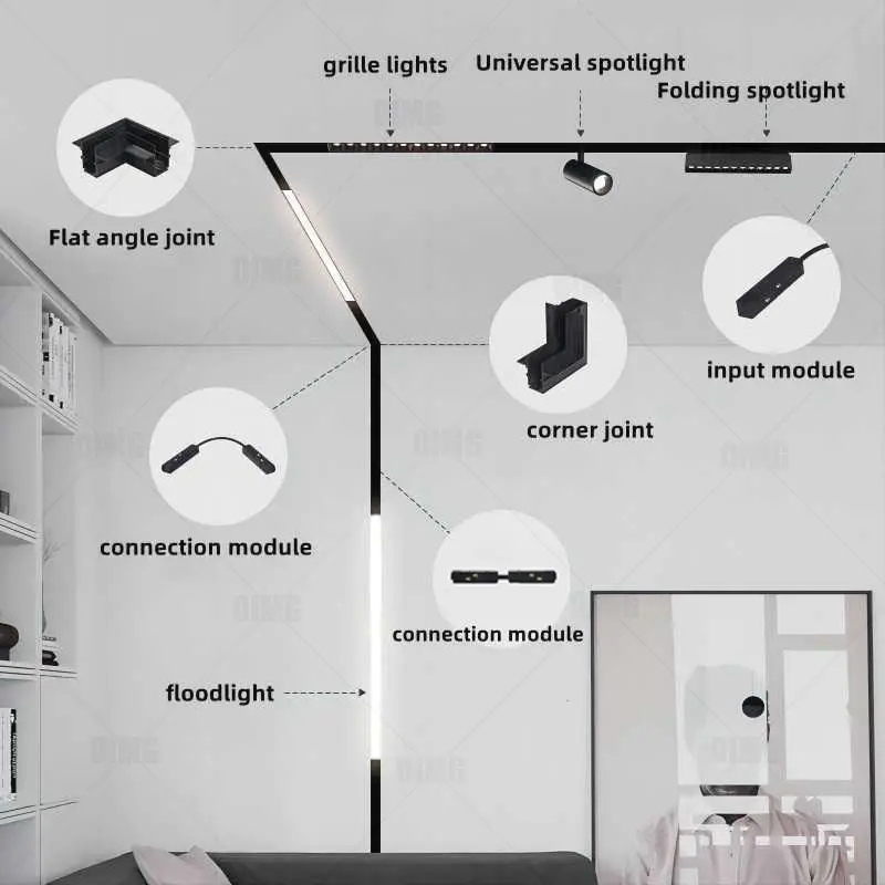 Modern Recessed Magnetic Track Lights LED Spotlight Fixtures Living Room Without Main Light Lighting Rail Magnet System