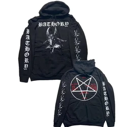 Banda de metal pesado preto Bathory com capuz masculino, Tops com capuz Y2K Vintage, streetwear de hip hop, casacos com zíper