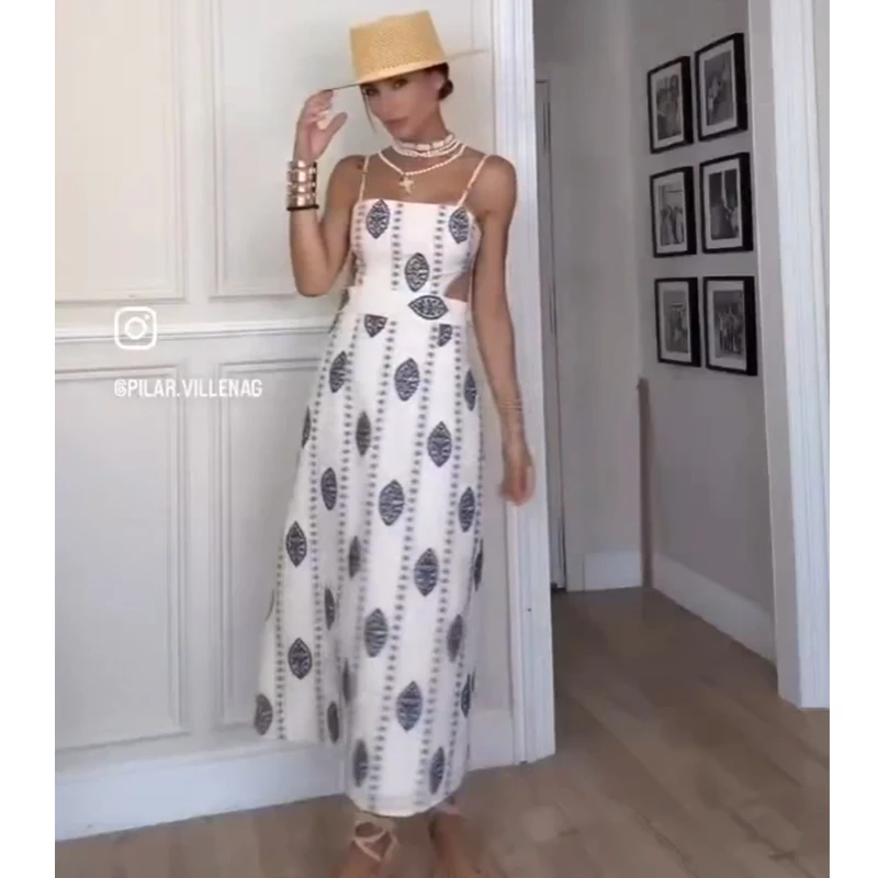 夏の新作刺繍入りワンピース レディースファッション エレガントなチューブトップスリング レディースロングワンピース ストリートユースシック トラベルワンピース