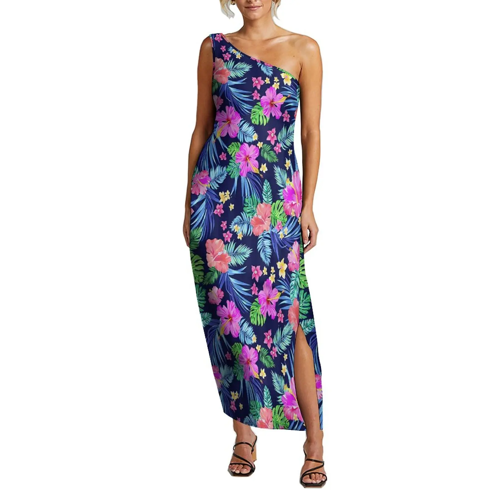 Summer Women\'S Diagonal Shoulder Dress Hawaii Polynesian Maxi Dress Party Elegant Dress Support Design