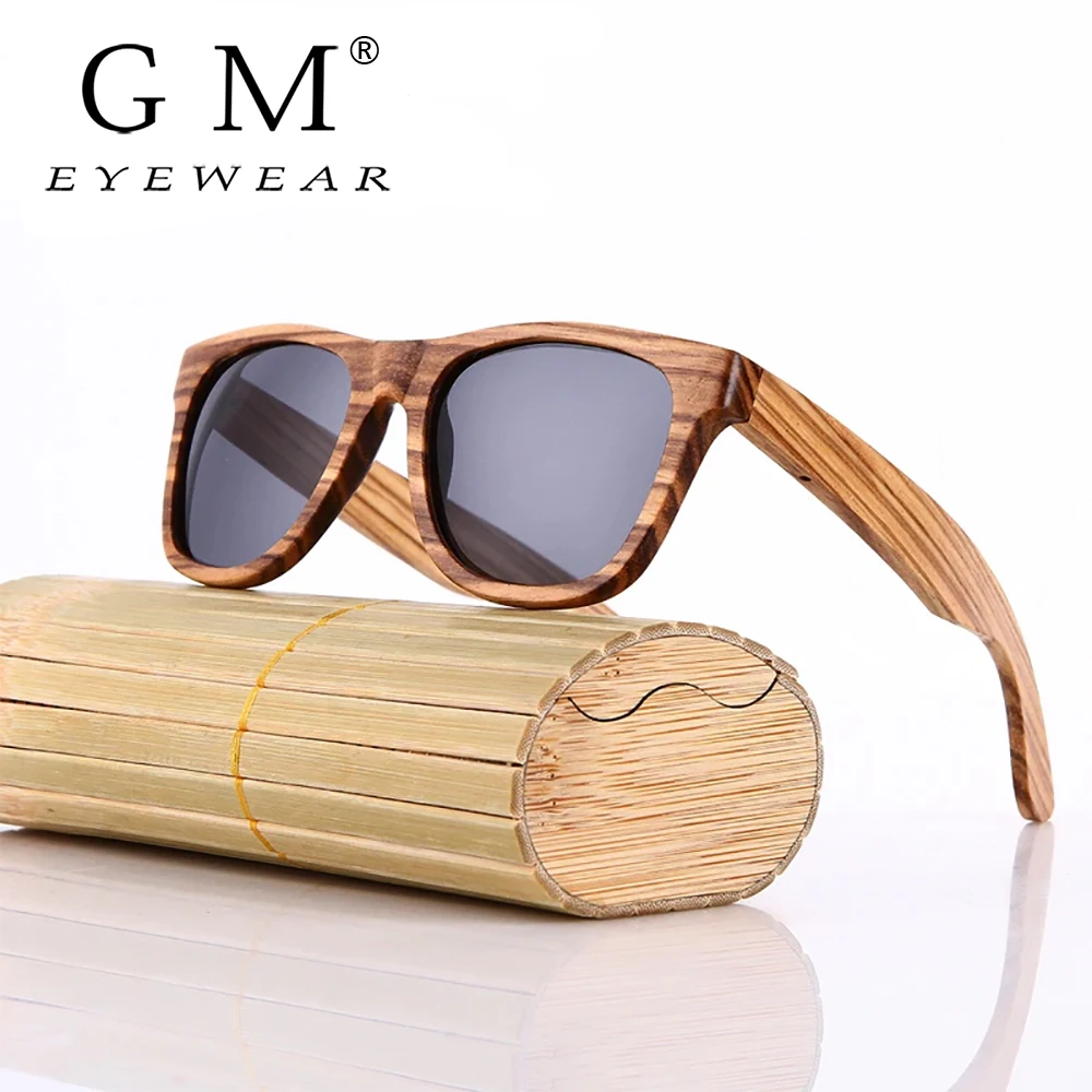 GM Men bamboo Wood Sunglasses Women Retro Vintage Polarized zebra Wooden Glasses Oculos De Sol Big Square Summer Goggle