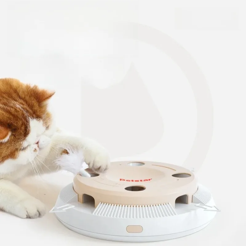 ‌Smart Self-Play Cat Toy with Feather Wand - Auto Rotating Teaser for Boredom Relief, Smooth Resin Pet Entertainment System
