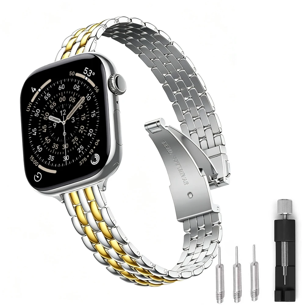 Schlankes Armband für Apple Watch Band 42mm 44mm 45mm 46mm 40 41 49mm Edelstahl-Armband Correa iWatch Series SE 11 10 9 8 7 6 5