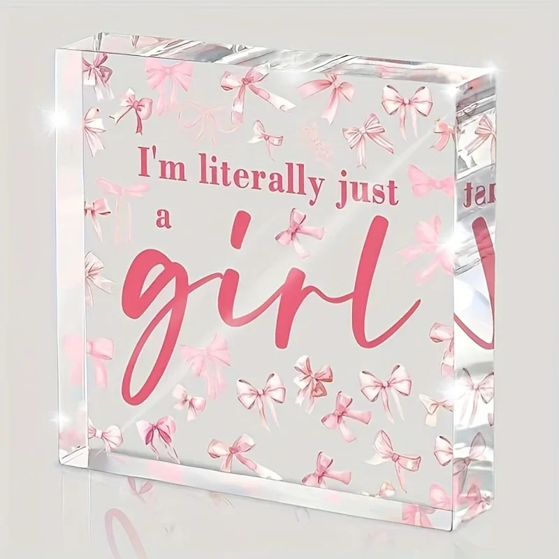 CIFBUY Decoración de pared de acrílico, arte estético coqueto con lazo rosa, letrero colgante para dormitorio de chica adolescente, regalo de cumpleaños preppy
