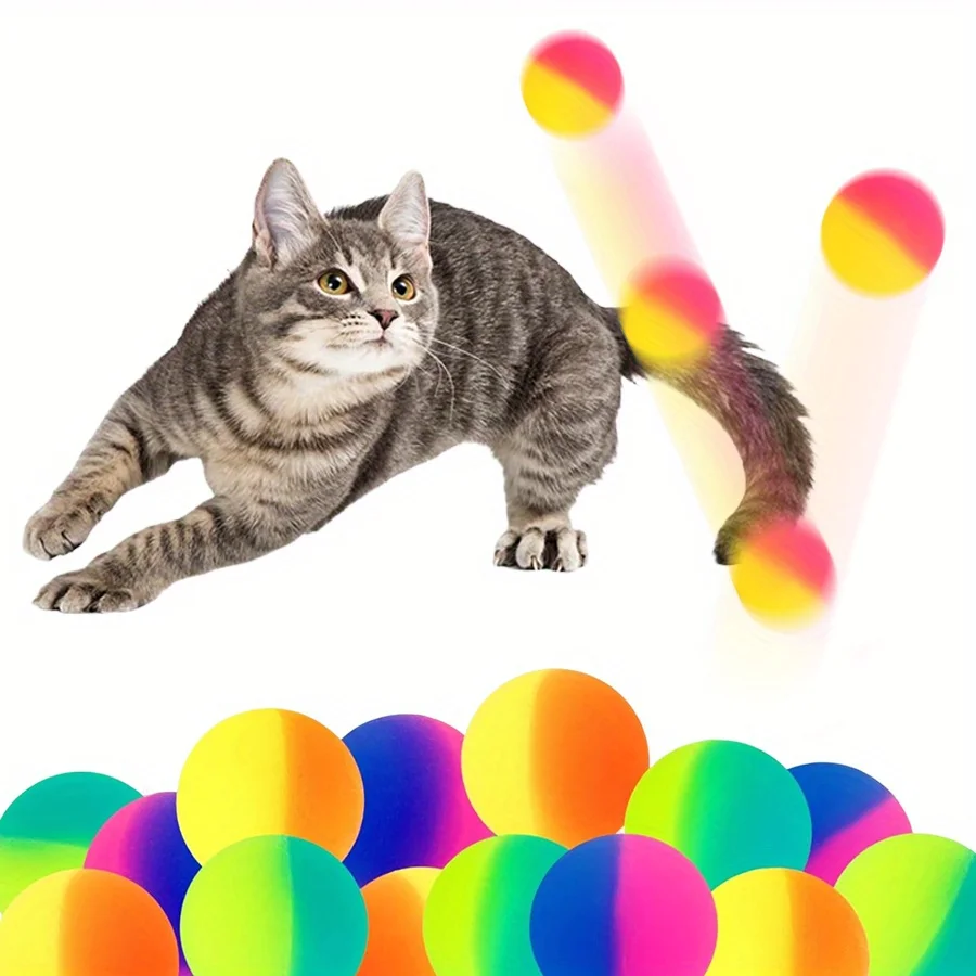 

12pcs Colorful Rubber Balls, 25mm High-Bounce Interactive Cat Toy Balls - Vibrant Rainbow Design, Ideal Indoor Play JXB