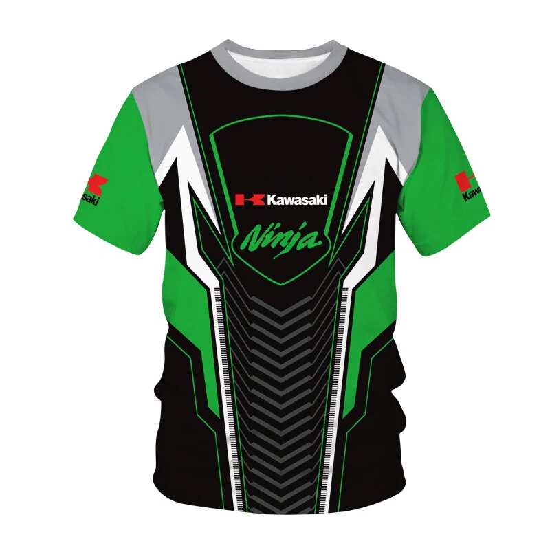 2024 Summer New Men T Shirts Motorcycle Kawasaki Logo 3D Print Casual Short Sleeve Breathable T-shirt image 4