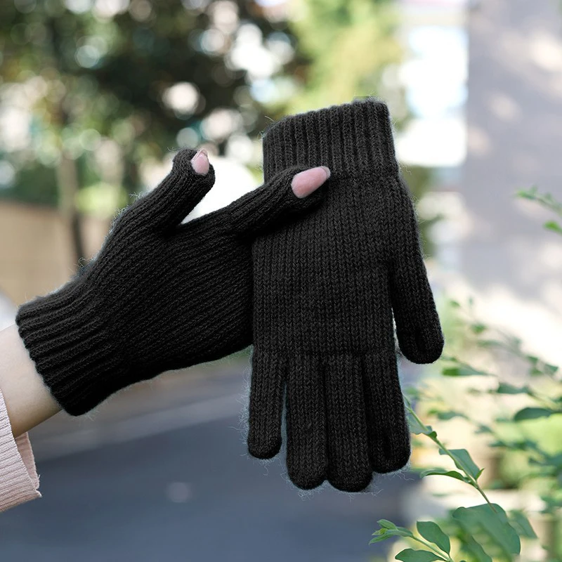 Winter Touch Screen Gloves for Playing Phone Women Thicken Warm Knitted Stretch Gloves Full Finger Outdoor Skiing Gloves