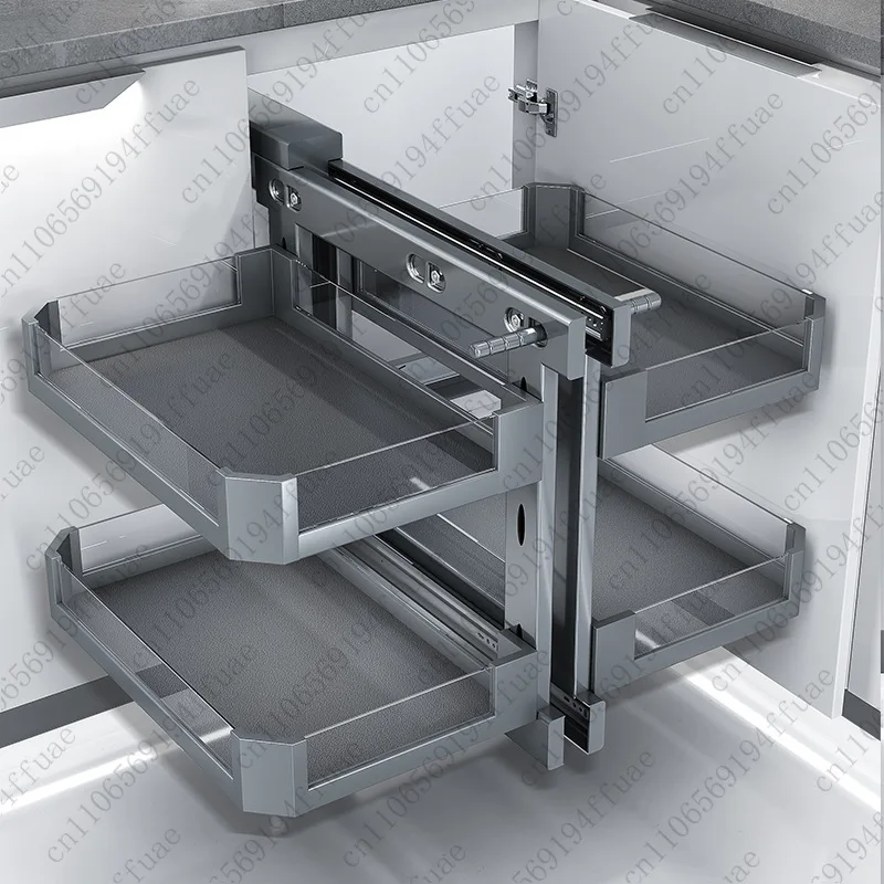 700mm Corner Pull-Out Basket Cabinet with Rotating Mechanism, Full-Extension Double-Layer Drawer Storage Rack