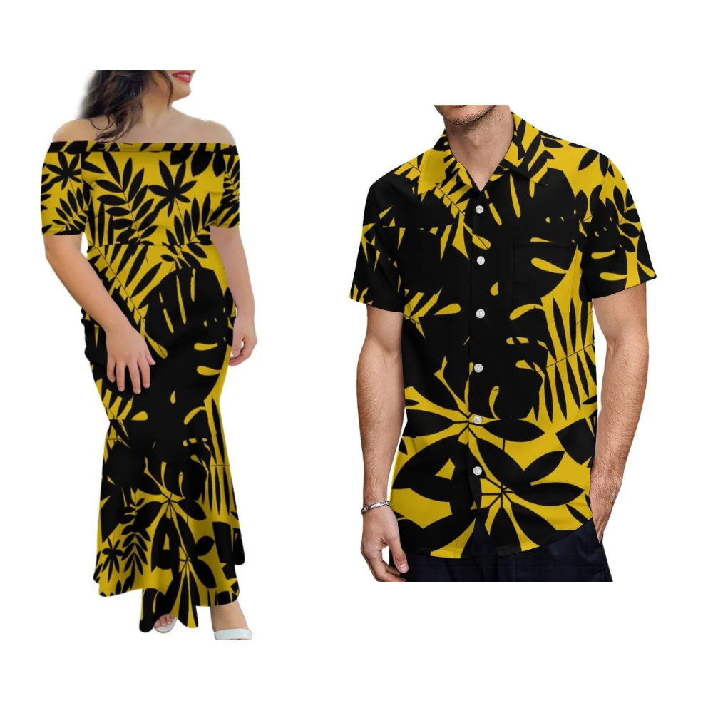

Polynesian Women'S Dress, One-Shoulder Elegant And Fitted Design Fishtail Dress Elegant Dress Samoan Hawaiian Couple Shirt