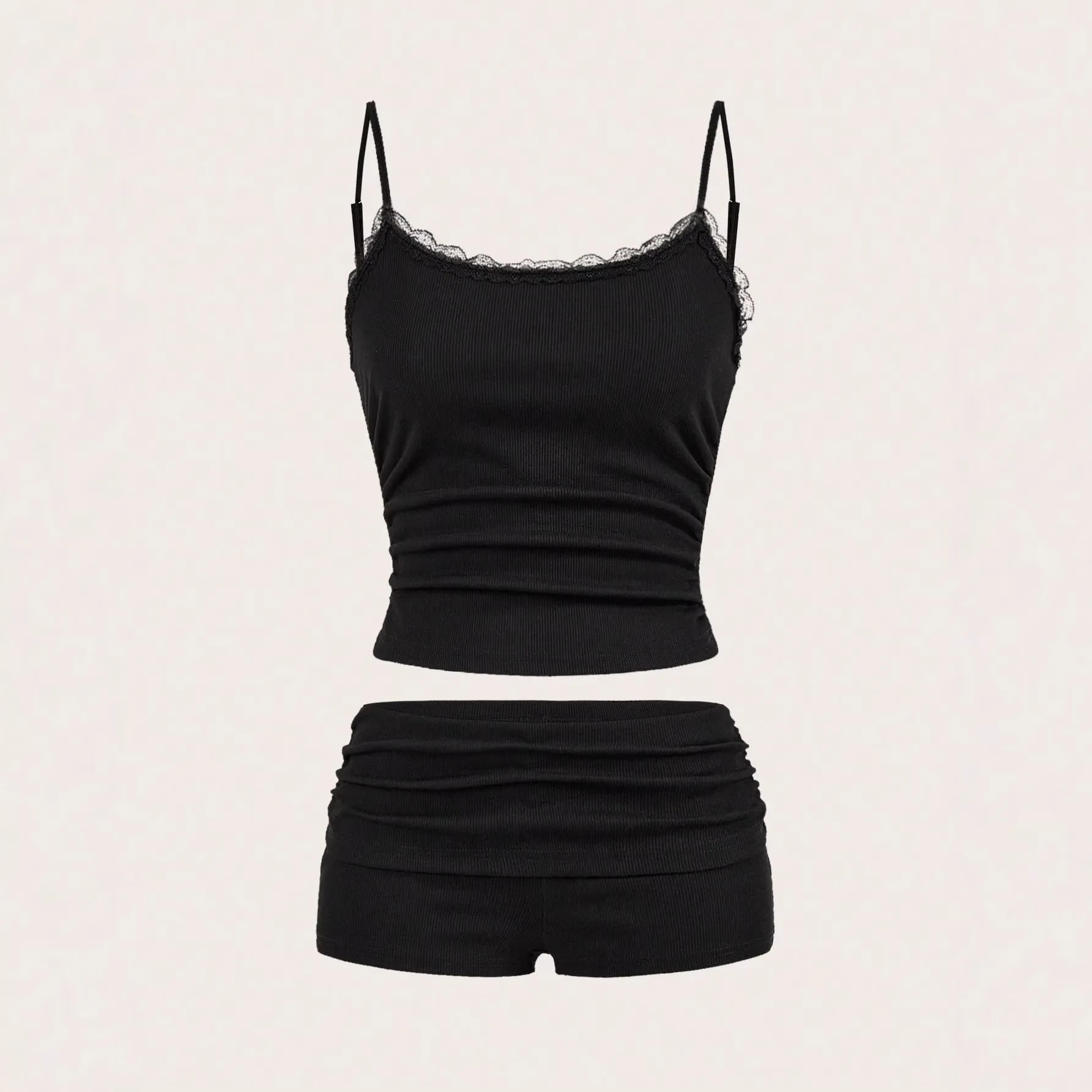 

2026 Spring Summer European and American Hot Girl Solid Color Y2K Harajuku Sexy style Clothing Bowknot Lace Vest Top shorts sets