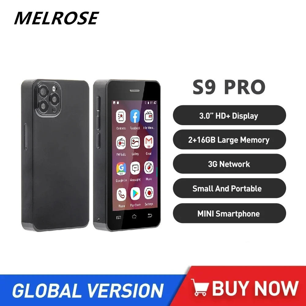 Melrose S9 Pro Ultra Slim Portable Smartphone Mini 3Inch Quad Core 2GB+16GB Android Mobile Phone 5MP 1000mAh 3G Mini Smartphones