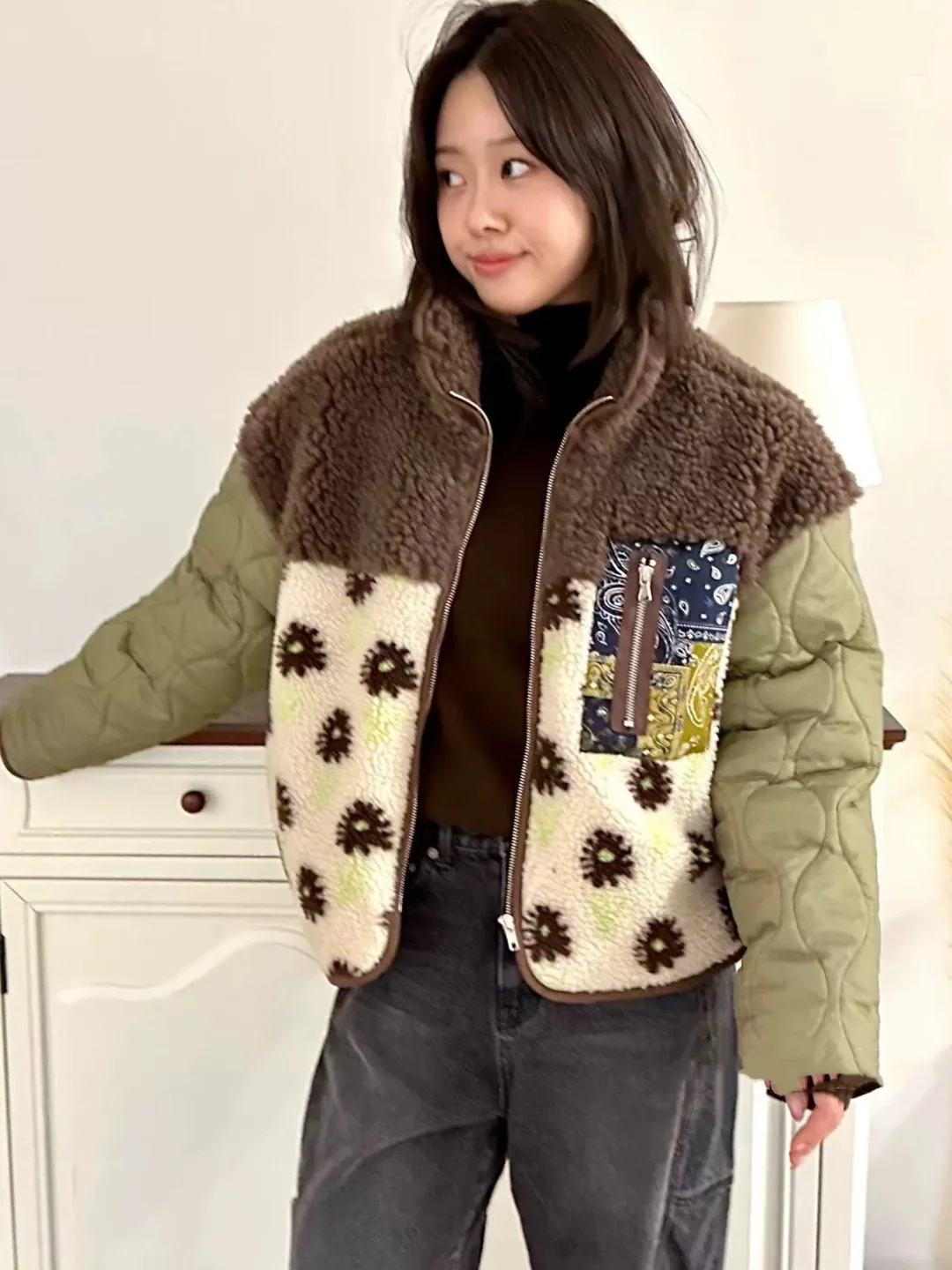 

Женское хлопковое пальто Thiened в стиле ретро с мехом ягненка, женское хлопковое пальто Dongda Gate, антивозрастное, с вышивкой, теплое