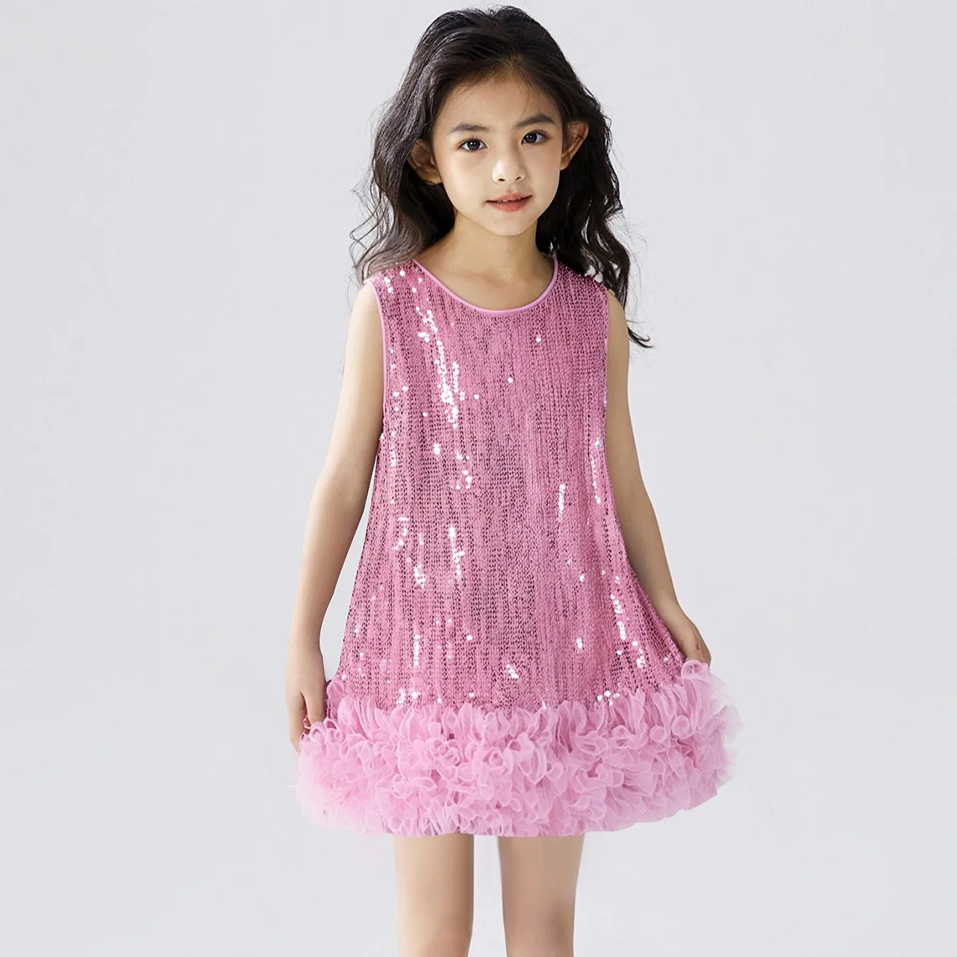 Sequin Girls Dress for Summer Sleeveless Fluffy Birthday Prom Dresses Evening Gown Children's Costumes image 2