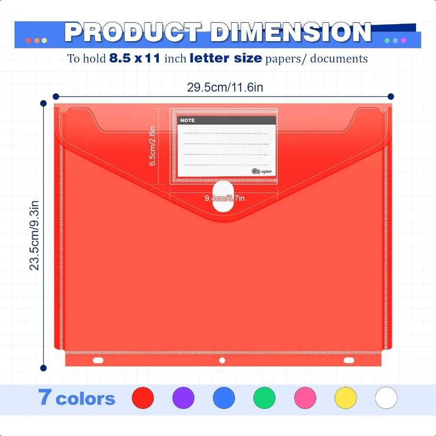 28 حزمة من المظاريف البلاستيكية مقاس A4 على شكل حرف أمريكي لـ 3 حلقات مع خطاف وحلقة إغلاق 7 ألوان مجلدات مستندات عالية