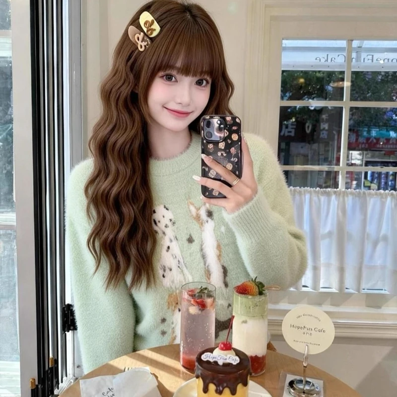 

Milk Fufu Imitation Mink Fur Cute Puppy Sweater Girl Winter Korean Lazy Style Loose Pullover Top Soft and Sticky Age Reduction