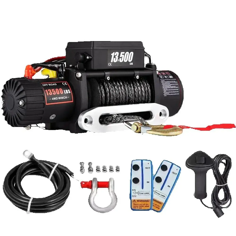Cabrestante eléctrico Sihao, 12V, 13500 LBS, 6123KG, cuerda de remolque sintética, elevación, 2 mandos a distancia para remolque de coche, camión ATV