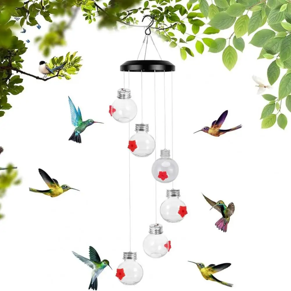 Hummingbird Feeder with Anti-Bee Protection Easy to Clean Leak-proof Charming Wind Chimes Hummingbird Feeder Pet Supplies