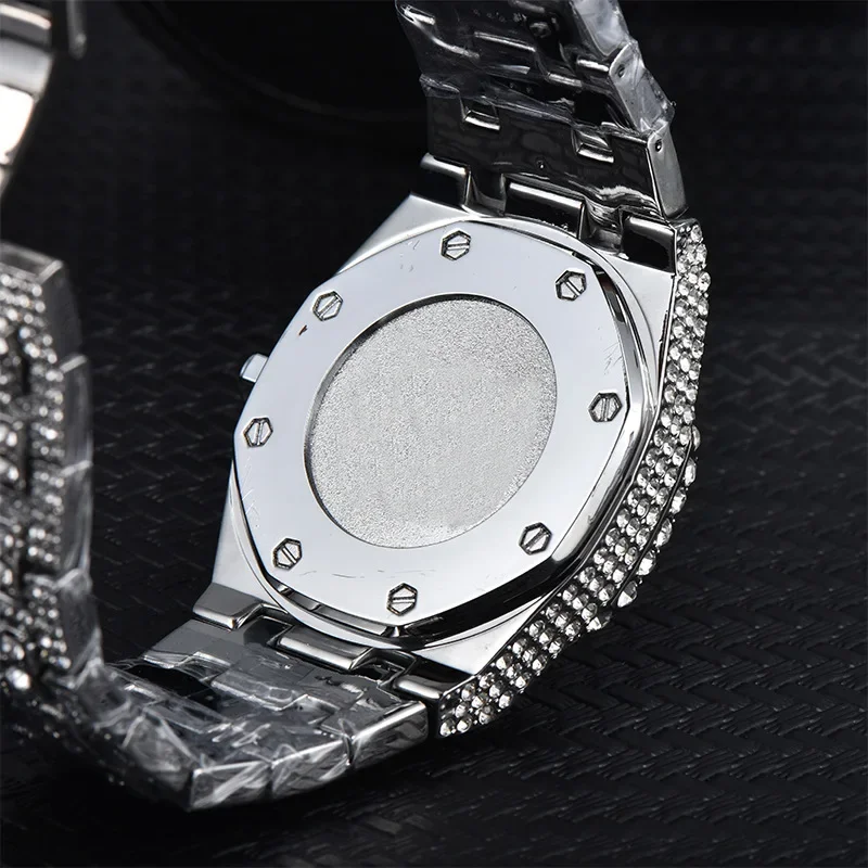 Orologi al quarzo da uomo con spedizione di goccia Orologio da uomo con diamanti di lusso con cassa ottagonale con grande lunetta in zircone Orologio a mano hip-hop alla moda