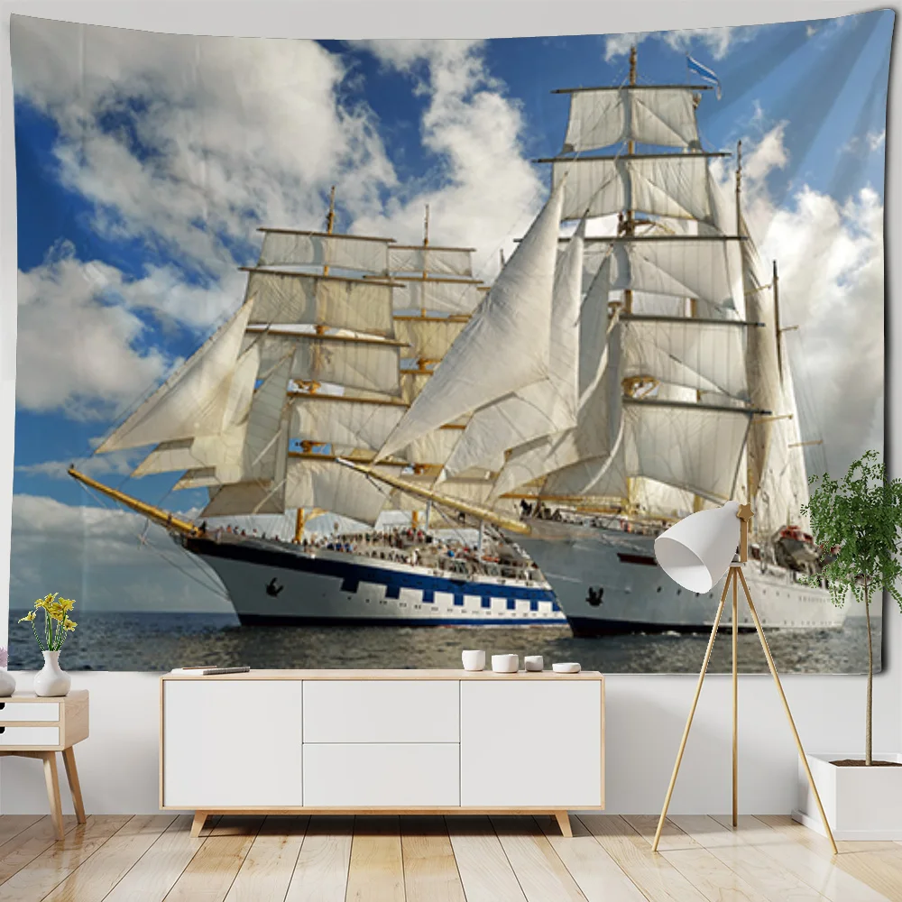 

Sea Sailing Scenery Wall Hanging Tapestries Art Deco Blankets Curtains Hanging At Home Bedroom Living Room Decoration