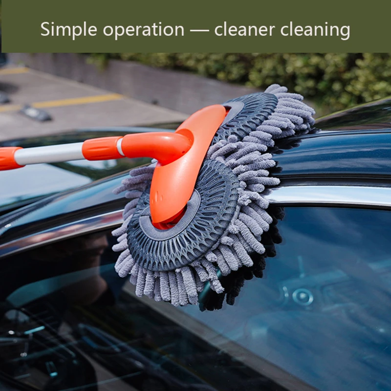 

2023 New Rotation Car Wash Brush Dual Brush Heads Telescoping Long Handle Cleaning Mop Chenille Broom Auto Accessories Tool