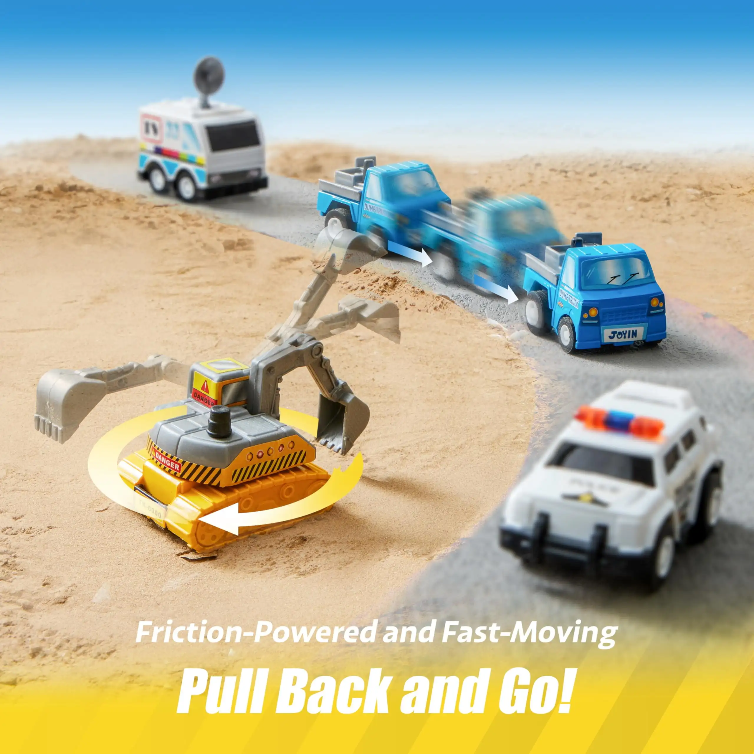 Joyfy Friction Pull Back Play Car Vehicle Party Favors and Mini Excavator Toy Trucks Play Vehicles 18 Pieces