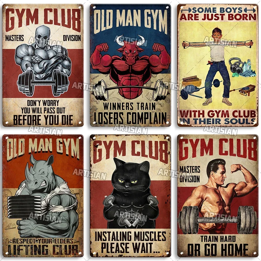 Old Man Gym Club Inspirational Phrase Art Painting Wall Plate Decor Vintage Tin Sign Fitness Garage Room Decoration Metal Signs view 2