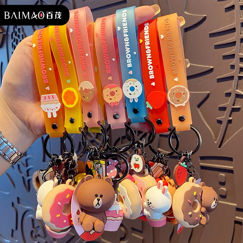 Genuine Line Friends Brown Bear Keychain Cartoon Coney Rabbit Key Chain Cute Girl Bag Pendant Child Backpack Hanging Ornaments