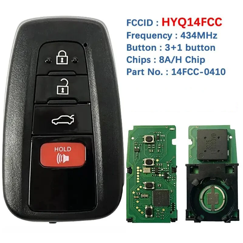 

434MHZ 4Buttons Remote Smart Car Key for Toyota Camry 2018 2019 with 8A Chip FCCID HYQ14FCC 14FCC-0410