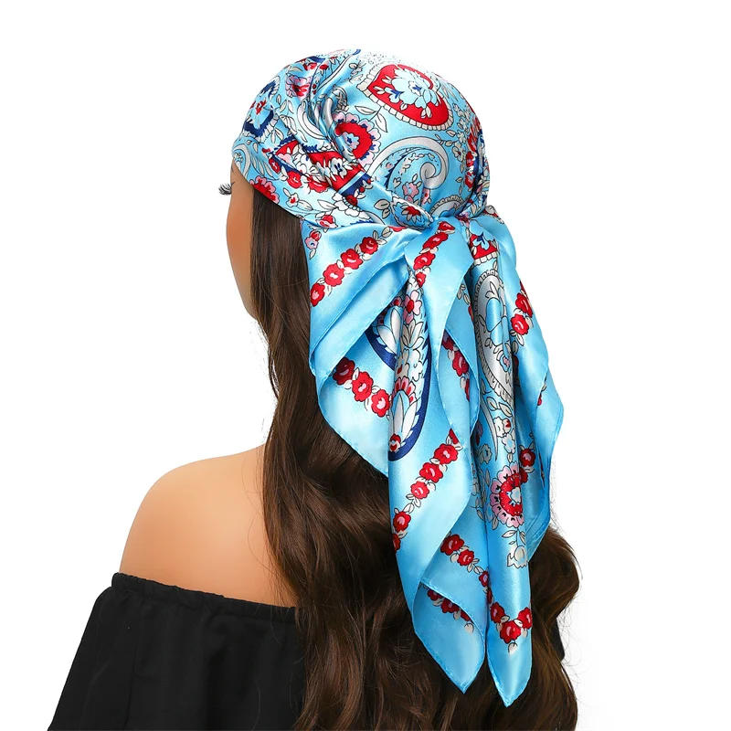 Cachecol Hijab de seda cetim para mulheres, xales quadrados, cachecol de cabelo, lenço, bandana, cabeça, pescoço, senhoras, fêmea, moda, 90x90cm