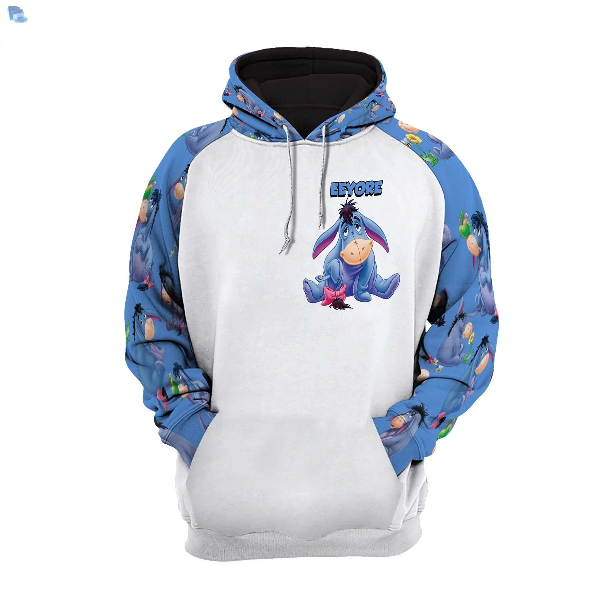 Eeyore Donkey Raglan Disney Cartoon Graphic 3D Hoodie Zip Hoodie