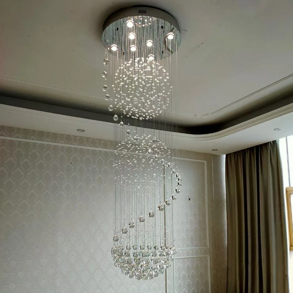 Imagem -04 - Modern Crystal Spiral Chandelier Iluminação Escadaria Long Loft Lights Raindrop For Villa Hall And Living Room Ball