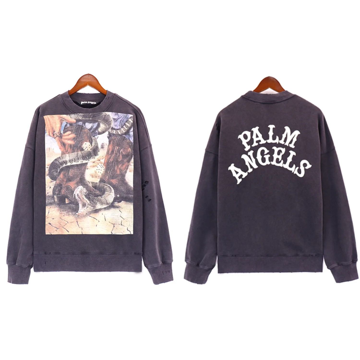 Popular palm angels palm high definition digital printing men and women with the same pure cotton terry collar sweater