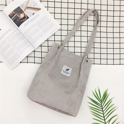 Corduroy Bag for Women Shopper Handbags Environmental Storage Reusable Canvas Shoulder Tote Bag School Bags for Girl Tote Bags