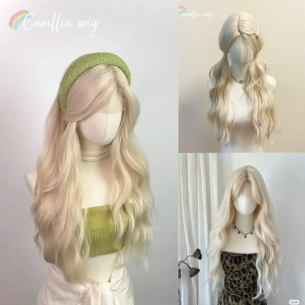 

Camllia Wigs Long Stright Blonde Wigs Lolita Cute Nature Wig with Bangs Blonde Headband Cosplay Wig for Daily Use