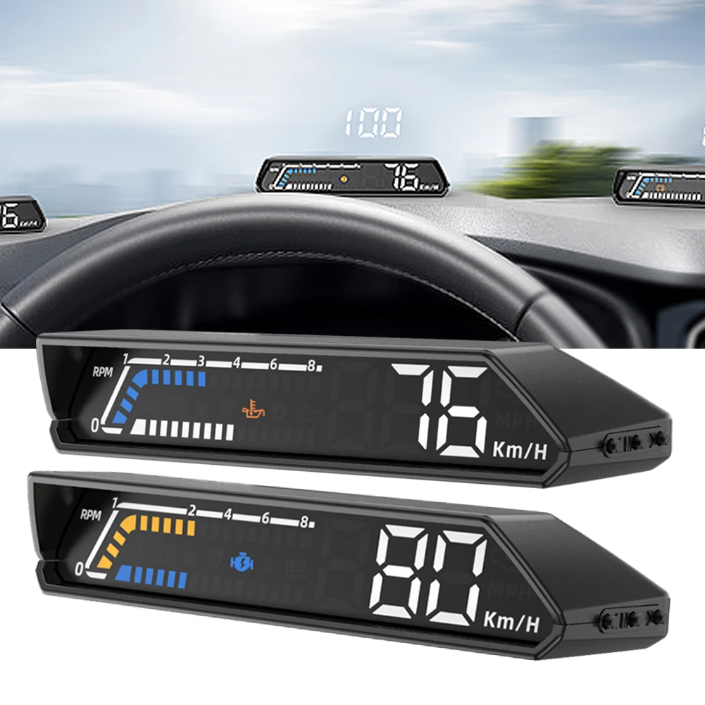 OBD2 Car Head Up Display Dual Screen HUD Windscreen Projector Speedometer Oil Temperature Detection Overspeed Alarm Accessories