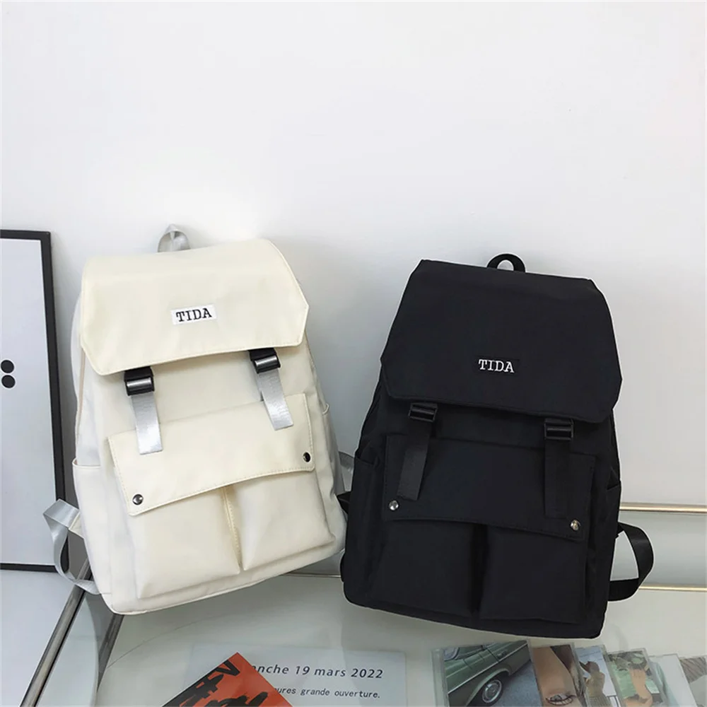 Harajuku Ins Street Style Couple Backpack For Men Women Large Capacity Simplicity Nylon Solid Color Unisex Student School Bag