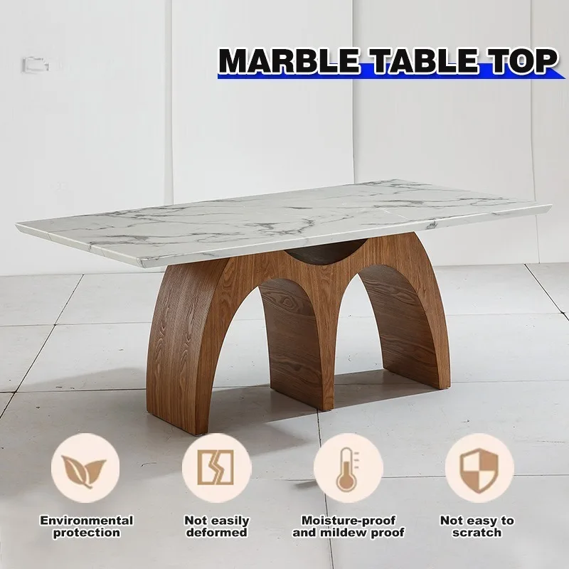 Medieval marble solid wood dining table Modern simple family Chinese American French retro rectangle