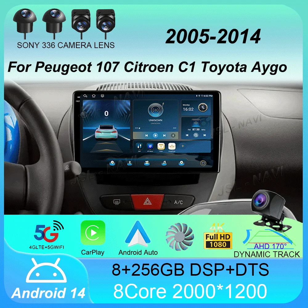 

Car Radio Android 14 Carplay Auto Multimedia Player For Peugeot 107 Citroen C1 Toyota Aygo 2005 -2014 DSP Stereo 2din Head Unit