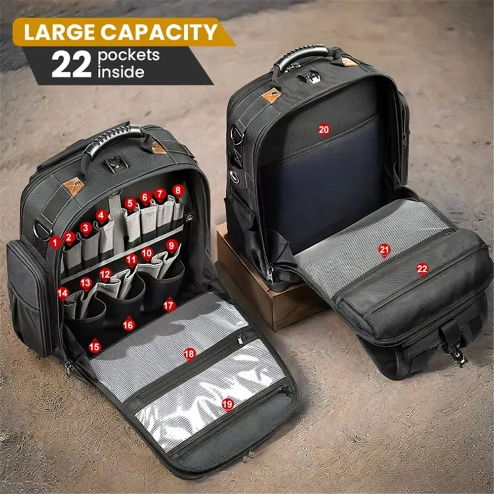 Heavy Duty Padded Tool Backpack WINHUNT 2025 New (Plastic Bottom) for Tool Bag Storage Gift for Electrician Men