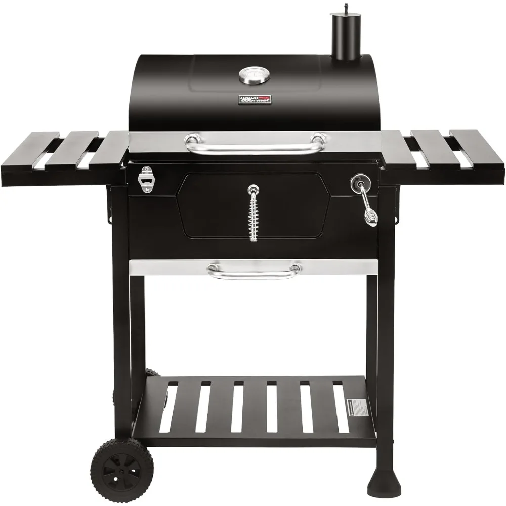 

24 Inch Charcoal Barbecue Grill, Outdoor Smoking Grill with Side Table, Party Barbecue Picnic Terrace Cooking