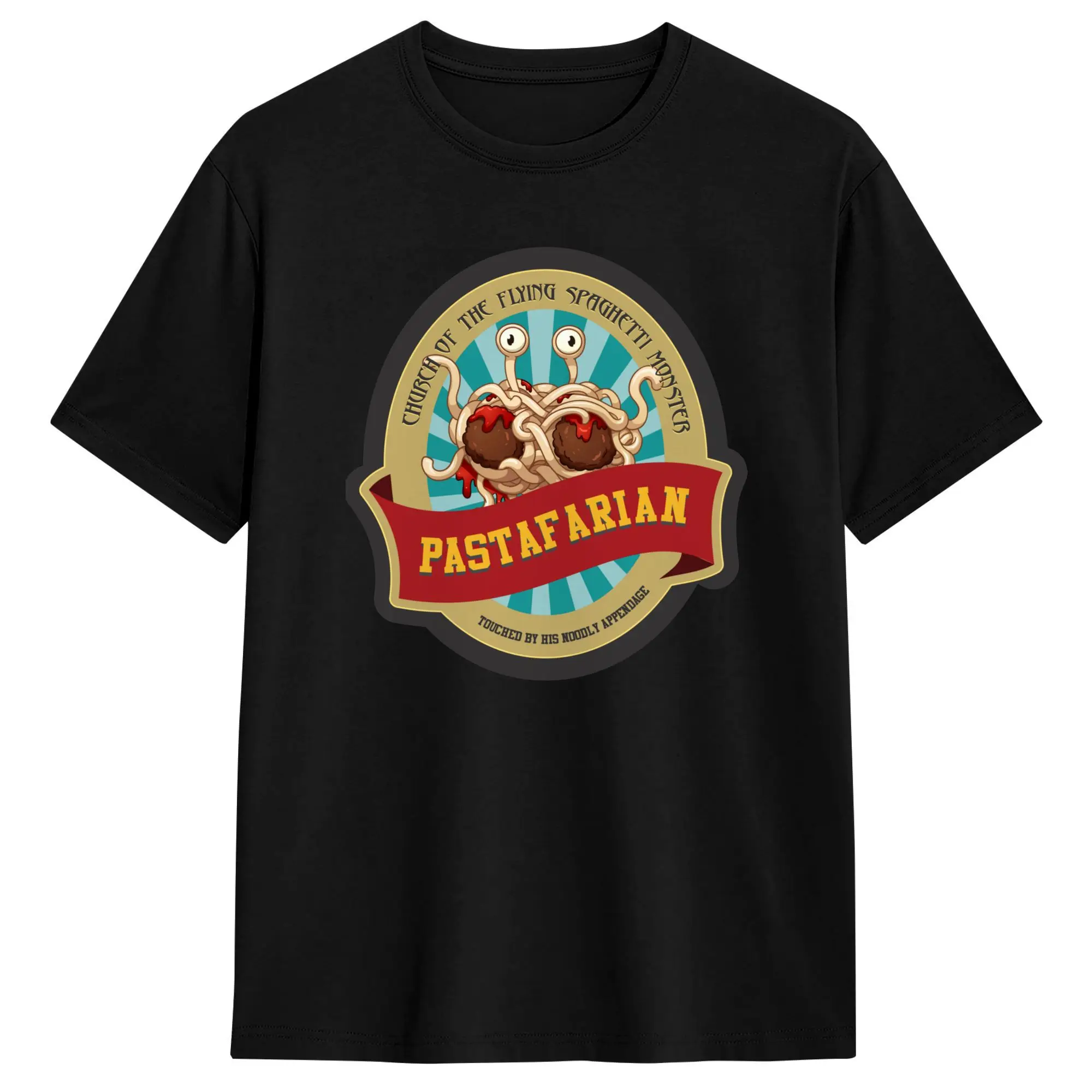 Pastafarian Church Tshirts Men Cotton Tops Shirts Aesthetic Flying Spaghetti Monsterism Pastafarianism FSM O-neck Short Sleeve